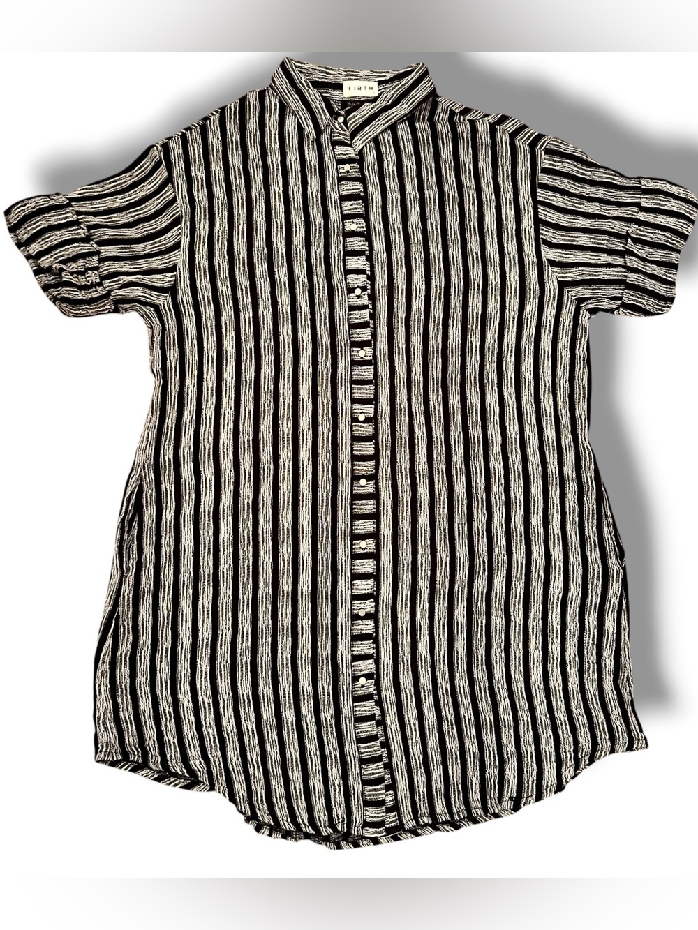 Firth Linen Blend Shirt Dress Women Large Black Stripe Pockets Capsule Minimal